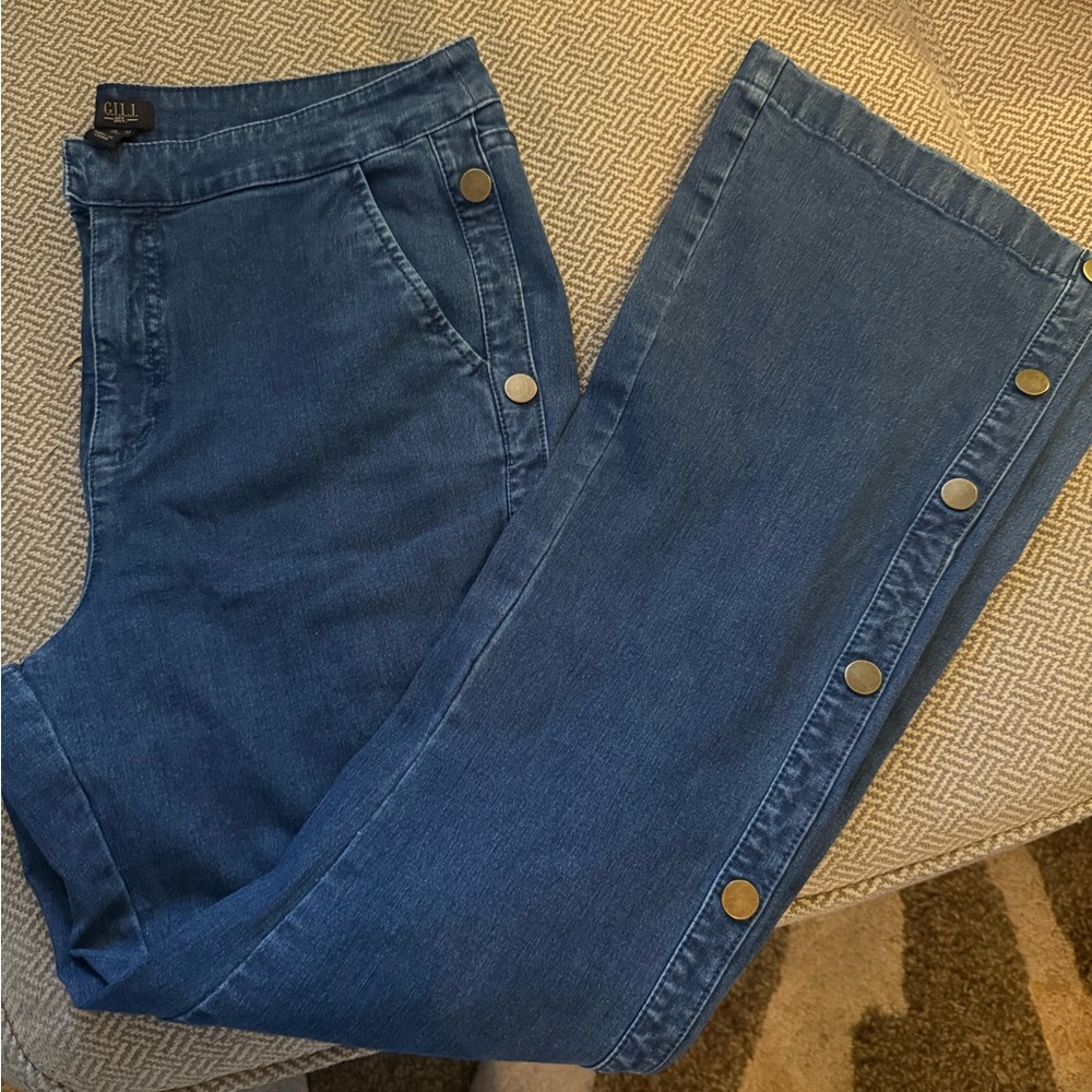 Eloquii Blue Flare Jeans with Side Buttons